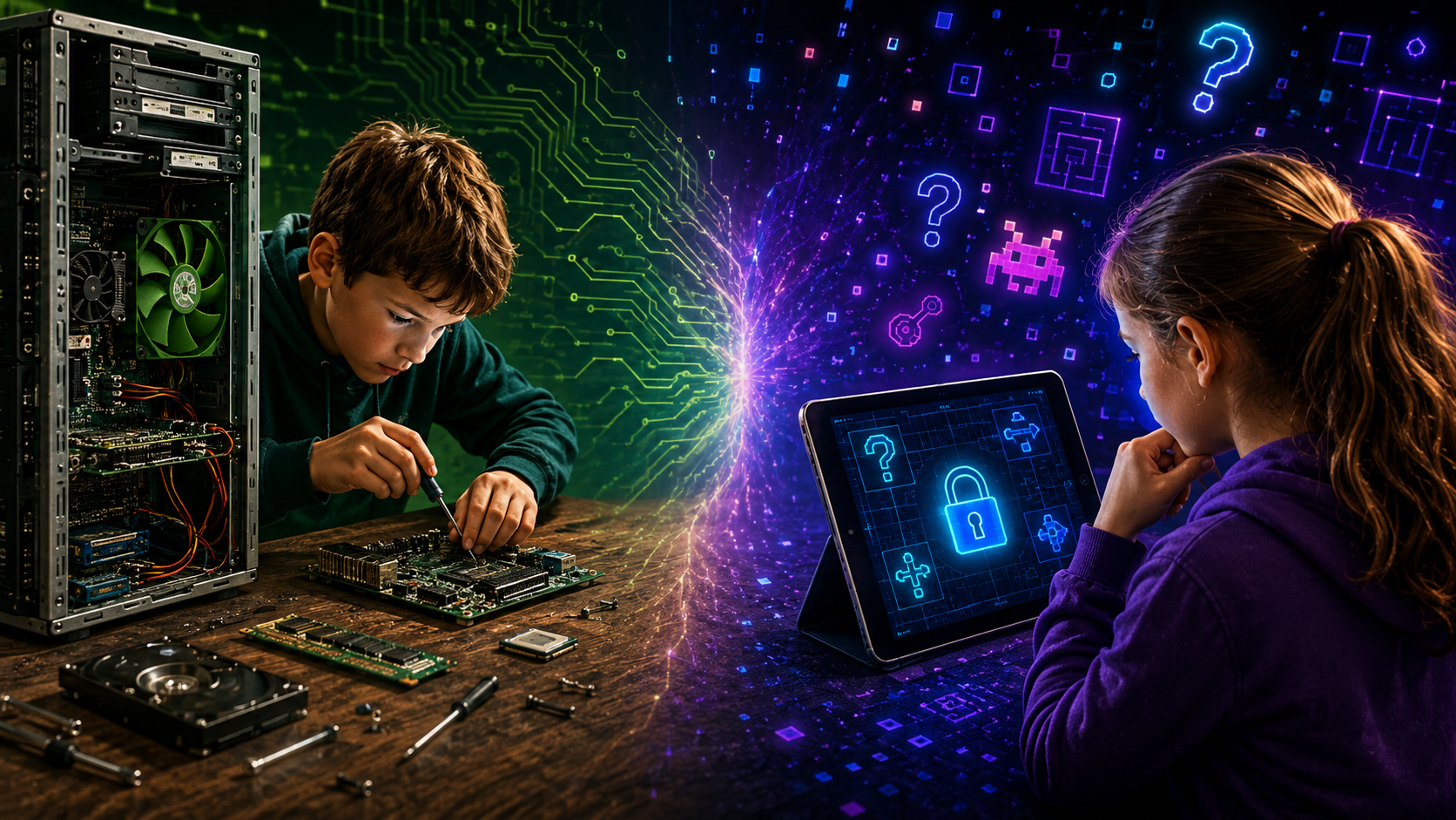 Kinder entdecken Computertechnik und digitale Rätselwelten